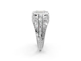 Silver Emerald Cut Brilliant Milgrain Filigree Diamond Ring with Square Prong Setting_15