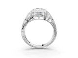 Silver Emerald Cut Brilliant Milgrain Filigree Diamond Ring with Square Prong Setting_16