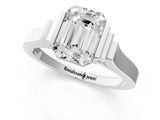 Silver Emerald Cut Brilliant Solitaire Diamond Ring with Channel Set Band and Bar Prong Setting_25