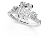 Silver Emerald Cut Brilliant Three-Stone Diamond Ring with Pavé Band and Four-Prong Setting_29