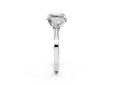 Silver Emerald Cut Brilliant Three-Stone Diamond Ring with Pavé Band and Four-Prong Setting_30