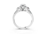 Silver Emerald Cut Brilliant Three-Stone Diamond Ring with Pavé Band and Four-Prong Setting_31