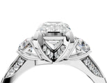 Silver Emerald Cut Brilliant Three-Stone Diamond Ring with Pavé Band and Four-Prong Setting_32