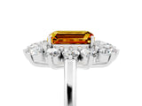 Silver Emerald Cut Citrine Floral Double Halo Engagement Ring with Prong Setting_185