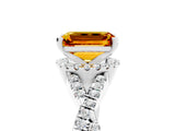 Silver Emerald Cut Citrine  Halo Twist Band Solitaire Prong Setting Ring_17