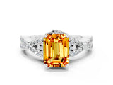 Silver Emerald Cut Citrine  Halo Twist Band Solitaire Prong Setting Ring_18