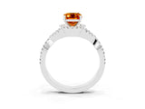 Silver Emerald Cut Citrine  Halo Twist Band Solitaire Prong Setting Ring_21