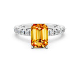 Silver Emerald Cut Citrine Pavé Solitaire Ring with Round Band and Prong Setting_42