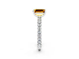 Silver Emerald Cut Citrine Pavé Solitaire Ring with Round Band and Prong Setting_44