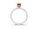 Silver Emerald Cut Citrine Pavé Solitaire Ring with Round Band and Prong Setting_45