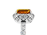 Silver Emerald Cut Citrine Scalloped Halo Engagement Ring with Round Shared Prong Band_113