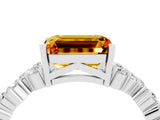 Silver Emerald Cut Citrine Scattered Round Accent Ring with Prong Setting_34