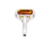 Silver Emerald Cut Citrine Solitaire Ring with Flower Prong Setting and Classic Band_17