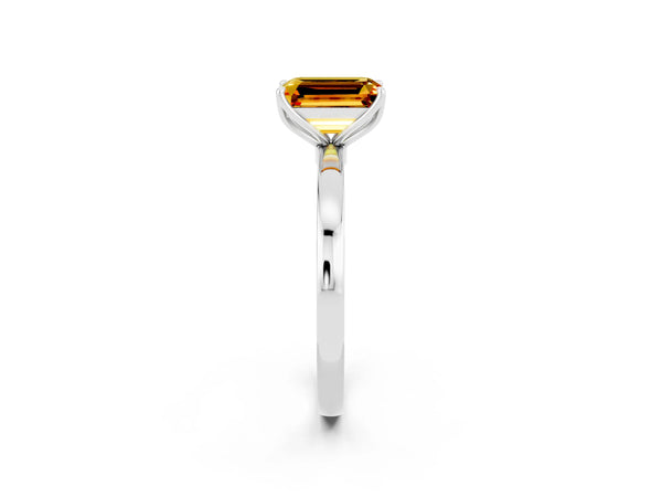 Silver Emerald Cut Citrine Solitaire Ring with Thin Band and Prong Setting