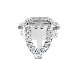 Silver Emerald Cut Cut Diamond Halo Engagement Ring with Open Split Pavé Band_18
