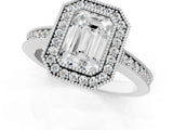 Silver Emerald Cut-Cut Diamond Halo Engagement Ring with Pave Band and Prong Setting_14