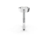 Silver Emerald Cut-Cut Diamond Halo Engagement Ring with Pave Band and Prong Setting_15