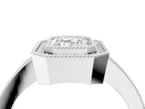 Silver Emerald Cut-Cut Diamond Halo Engagement Ring with Pave Band and Prong Setting_17