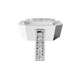 Silver Emerald Cut-Cut Diamond Halo Engagement Ring with Pave Band and Prong Setting_18
