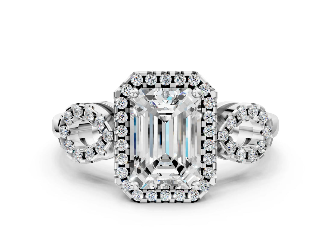 Silver Emerald Cut Cut Halo Diamond Infinity Band with Four-Prong Setting_13