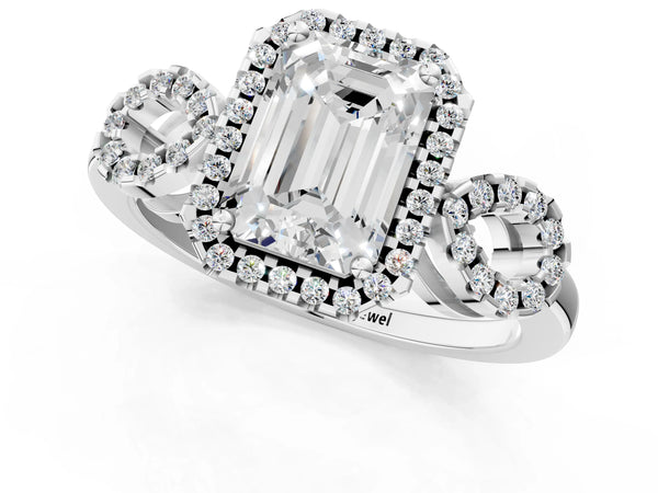 Sterling Silver Emerald Cut Pave Infinity Halo Engagement Ring Setting