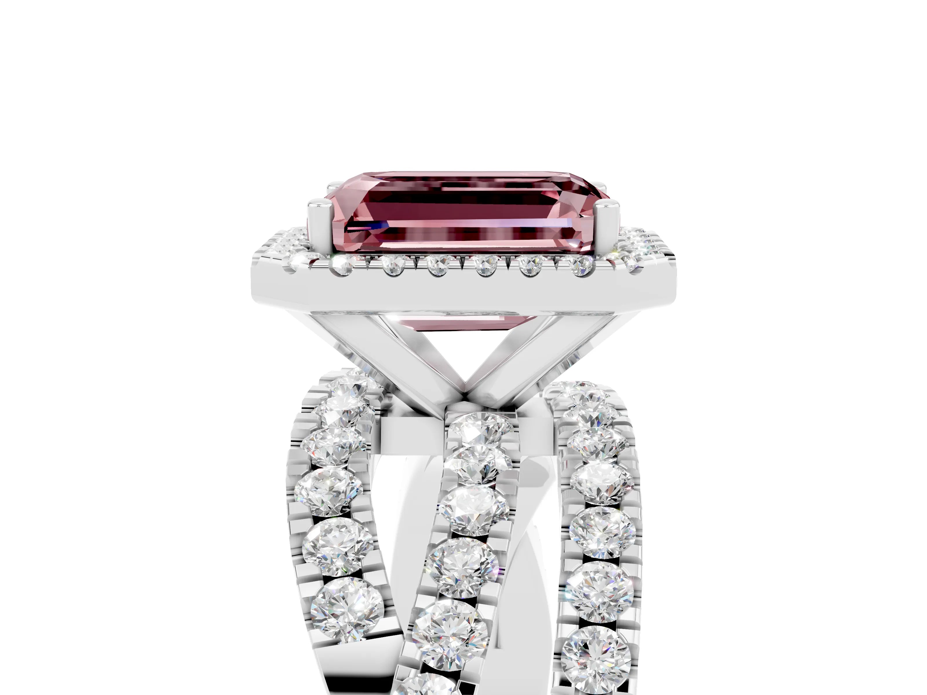 Silver Emerald Cut Cut Halo Split Shank Prong Setting Ring_23