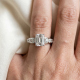 Silver Emerald Cut Diamond Engagement Ring with Pavé Band and Four-Prong Setting_61