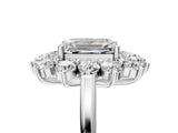 Silver Emerald Cut Diamond Floral Double Halo Engagement Ring with Prong Setting_12