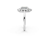 Silver Emerald Cut Diamond Floral Double Halo Engagement Ring with Prong Setting_69