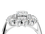 Silver Emerald Cut Diamond Floral Double Halo Engagement Ring with Prong Setting_71