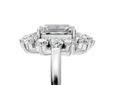 Silver Emerald Cut Diamond Floral Double Halo Engagement Ring with Prong Setting_72