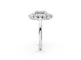 Silver Emerald Cut Diamond Floral Double Halo Engagement Ring with Prong Setting_9
