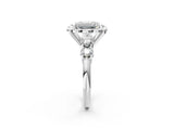 Silver Emerald Cut Diamond Floral Halo Engagement Ring with Shared Prong Setting 3