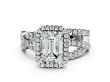 Silver Emerald Cut Diamond Halo Ring with Round Split Shank and Prong Setting_20