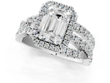Silver Emerald Cut Diamond Halo Ring with Round Split Shank and Prong Setting_21