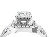 Silver Emerald Cut Diamond Halo Ring with Split Shank and Bezel Accents and Four-Prong Setting_17