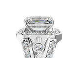Silver Emerald Cut Diamond Halo Ring with Split Shank and Bezel Accents and Four-Prong Setting_18