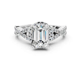 Silver Emerald Cut Diamond  Halo Twist Band Solitaire Prong Setting Ring_24