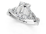 Silver Emerald Cut Diamond  Halo Twist Band Solitaire Prong Setting Ring_25