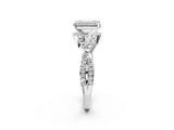 Silver Emerald Cut Diamond  Halo Twist Band Solitaire Prong Setting Ring_26