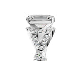 Silver Emerald Cut Diamond  Halo Twist Band Solitaire Prong Setting Ring_29