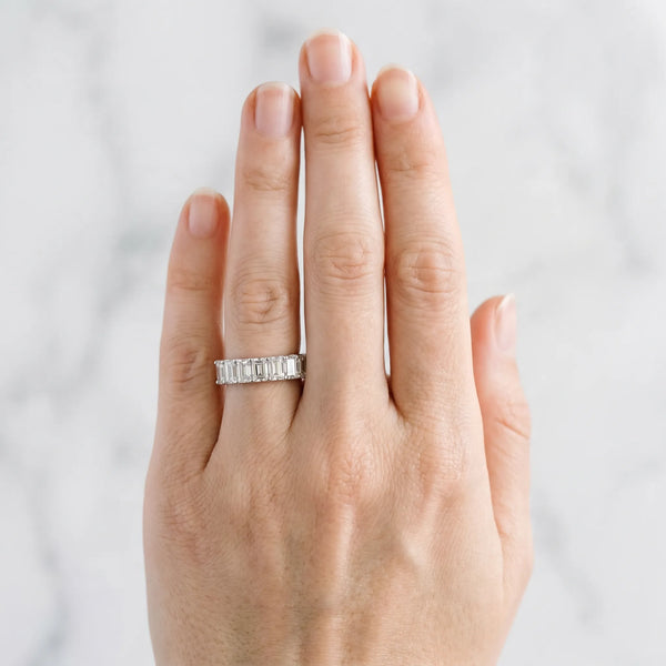 White gold Emerald Cut Diamond Prong-Set Half Eternity Band