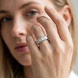 Silver Emerald Cut Diamond Prong-Set Half Eternity Band_72