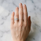 Silver Emerald Cut Diamond Prong Setting with Side Stones on a Pave Band_202