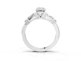 Silver Emerald Cut Diamond Ring with Baguette Side Stones, Channel Set Band, and Four-Prong Setting_28
