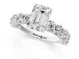 Silver Emerald Cut Diamond Side Stone Engagement Ring with Four-Prong Setting_13