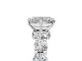 Silver Emerald Cut Diamond Side Stone Engagement Ring with Four-Prong Setting_17