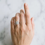 Silver Emerald Cut Diamond Solitaire Engagement Ring with Classic Band and Four-Prong Setting_164