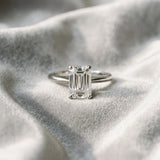 Silver Emerald Cut Diamond Solitaire Engagement Ring with Classic Band and Four-Prong Setting_167