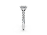 Silver Emerald Cut Diamond Solitaire Pavé Engagement Ring with Round Band and Prong Setting_3